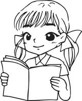 young girl reading a book cartoon doodle kawaii anime coloring page cute illustration drawing clip art character chibi manga comic vector