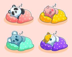 cute sleeping animal cartoon set vector
