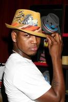 NeYo trying on a Grace Hat at the BET Awards GBK Gifting Lounge outside the Shrine Auditorium in Los Angeles CA onJune 22 20082008 photo