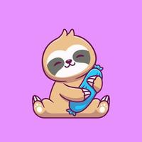 Cute Sloth Hug Bolster Pillow Cartoon Vector Icon Illustration. Animal Nature Icon Concept Isolated Premium Vector. Flat Cartoon Style