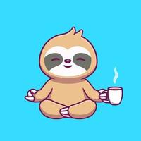 Cute Sloth Yoga Holding Coffee Cartoon Vector Icon Illustration. Animal Food And Drink Icon Concept Isolated Premium Vector. Flat Cartoon Style