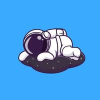 Cute Astronaut Sleeping On Space Cloud Cartoon Vector Icon Illustration. Science Technology Icon Concept Isolated Premium Vector. Flat Cartoon Style