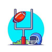 Helmet And Rugby Ball Cartoon Vector Icon Illustration. Sport Icon Concept Isolated Premium Vector. Flat Cartoon Style