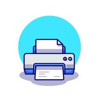 Printer With Paper Cartoon Vector Icon Illustration. Technology Object Icon Concept Isolated Premium Vector. Flat Cartoon Style