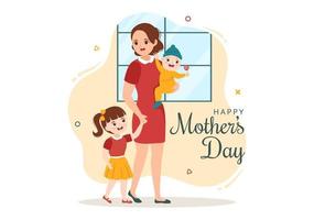 Happy Mother Day on May 14 Illustration with Affection for Baby and Kids in Flat Cartoon Hand Drawn for Web Banner or Landing Page Templates vector