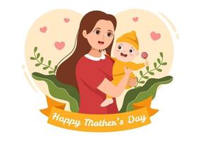 Happy Mother Day on May 14 Illustration with Affection for Baby and Kids in Flat Cartoon Hand Drawn for Web Banner or Landing Page Templates vector