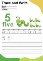 Trace and write number for children. Exercise for children to recognize the number. Writing activity for kids. Vector file.