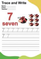 Trace and write number for children. Exercise for children to recognize the number. Writing activity for kids. Vector file.