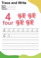 Trace and write number for children. Exercise for children to recognize the number. Writing activity for kids. Vector file.