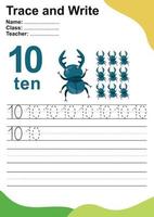 Trace and write number for children. Exercise for children to recognize the number. Writing activity for kids. Vector file.