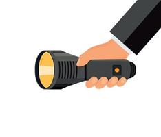 Vector illustration. Flat flashlight and hand. Web search concept background.