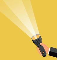 Vector illustration. Flat flashlight and hand. Web search concept background.