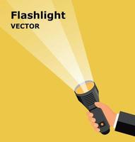 Vector illustration. Flat flashlight and hand. Web search concept background.