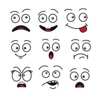 Set of cartoon eyes, isolated on white background. Comic eyes with different facial expressions. A variety of expressions with anger, sadness, surprise and happiness. Vector illustration