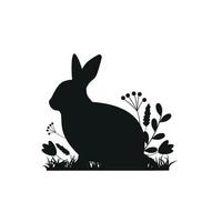 Easter illustration with rabbit and grass and eggs.Easter Background with rabbit and easter eggs. Silhouette vector graphics.