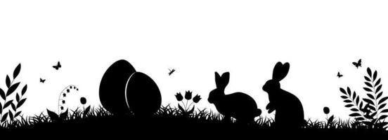 Easter illustration with rabbit and grass and eggs.Easter Background with rabbit and easter eggs. Silhouette vector graphics.