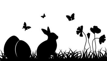 Easter illustration with rabbit and grass and eggs.Easter Background with rabbit and easter eggs. Silhouette vector graphics.