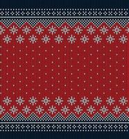 Ugly sweater at Buffalo Plaid Merry Christmas and Happy New Year greeting card frame border . illustration knitted background seamless pattern with folk style scandinavian ornaments. vector