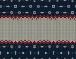 Ugly sweater at Buffalo Plaid Merry Christmas and Happy New Year greeting card frame border . illustration knitted background seamless pattern with folk style scandinavian ornaments. vector
