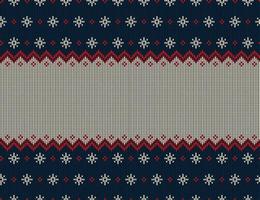 Ugly sweater at Buffalo Plaid Merry Christmas and Happy New Year greeting card frame border . illustration knitted background seamless pattern with folk style scandinavian ornaments. vector