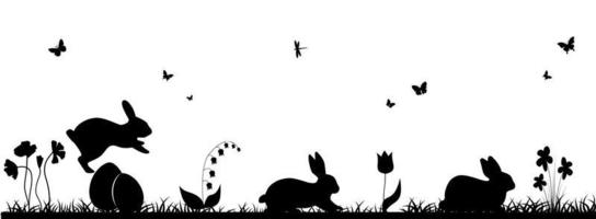 Easter illustration with rabbit and grass and eggs.Easter Background with rabbit and easter eggs. Silhouette vector graphics.