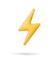 lightning stop, danger. Lightning Sign Yellow Color. Realistic 3d design In plastic cartoon style. Icon isolated on white background. Vector illustration