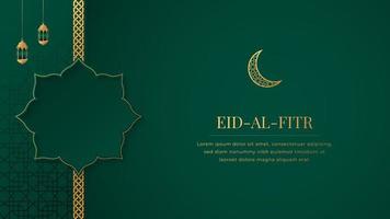 Eid-Al-Fitr Islamic Arabic Green Luxury Background with Geometric pattern and Crescent Moon Ornament vector