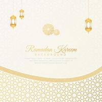 Ramadan Kareem Islamic Ornamental Arabic White Background with Geometric Pattern and Lanterns vector