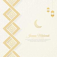 Jumma Mubarak Islamic Arabic White and Golden Background with Greek Geometric Pattern Border and Brushes vector