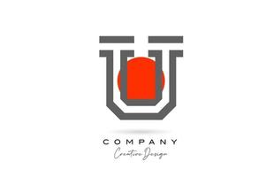 grey line U alphabet letter logo icon design with red dot. Creative template for company and business vector