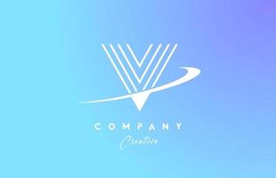 pastel color V blue alphabet letter logo icon design with swoosh. Creative template for company and business vector