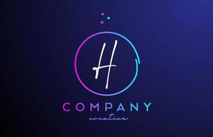 H handwritten alphabet letter logo with dots and pink blue circle. Corporate creative template design for business and company vector