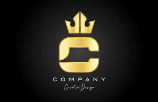 gold golden C alphabet letter logo icon design. Creative crown king template for company and business vector