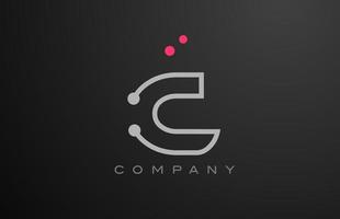 grey C alphabet letter logo icon design with pink dot. Creative template for business and company vector