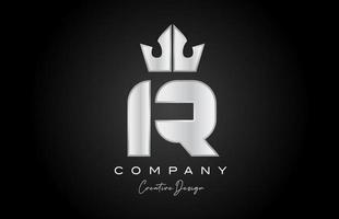 silver grey R alphabet letter logo icon design. Creative crown king template for company and business vector