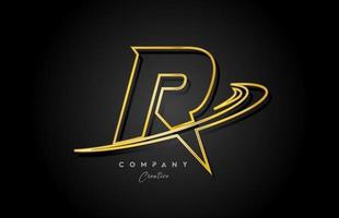 gold R alphabet letter logo icon design with golden swoosh. Creative template for company and business vector