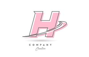 H pink grey line alphabet letter logo icon design with swoosh. Creative template for business and company vector