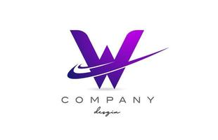 W purple alphabet letter logo with double swoosh. Corporate creative template design for business and company vector