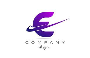 E purple alphabet letter logo with double swoosh. Corporate creative template design for business and company vector