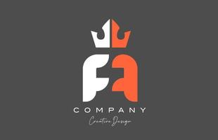 orange grey white A alphabet letter logo icon design. Creative king crown template for company and business vector