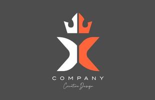 orange grey white X alphabet letter logo icon design. Creative king crown template for company and business vector