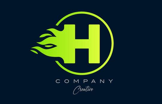 H alphabet letter icon for corporate with green flames. Fire design suitable for a logo company vector