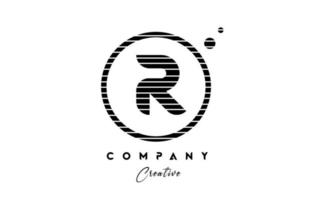 R alphabet letter logo icon design with line stripe and circle. Black and white creative template for company and business vector