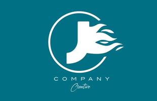 J blue white alphabet letter icon for corporate with flames. Fire design for a company logo vector