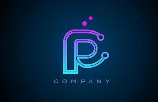P alphabet letter logo icon design with pink blue color and dots. Creative template for business and company vector