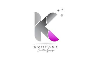 K pink grey alphabet letter logo icon design with dots. Creative template for company and business vector