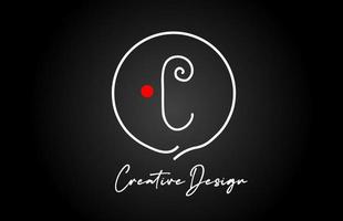 C alphabet letter logo icon design with line red dot and vintage style. Black and white creative template for company and business vector