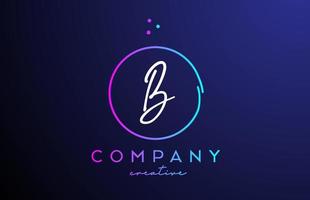 B handwritten alphabet letter logo with dots and pink blue circle. Corporate creative template design for business and company vector