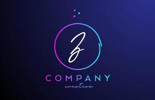 Z handwritten alphabet letter logo with dots and pink blue circle. Corporate creative template design for business and company vector