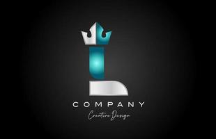 blue grey L alphabet letter logo icon design. Creative crown king template for business and company vector